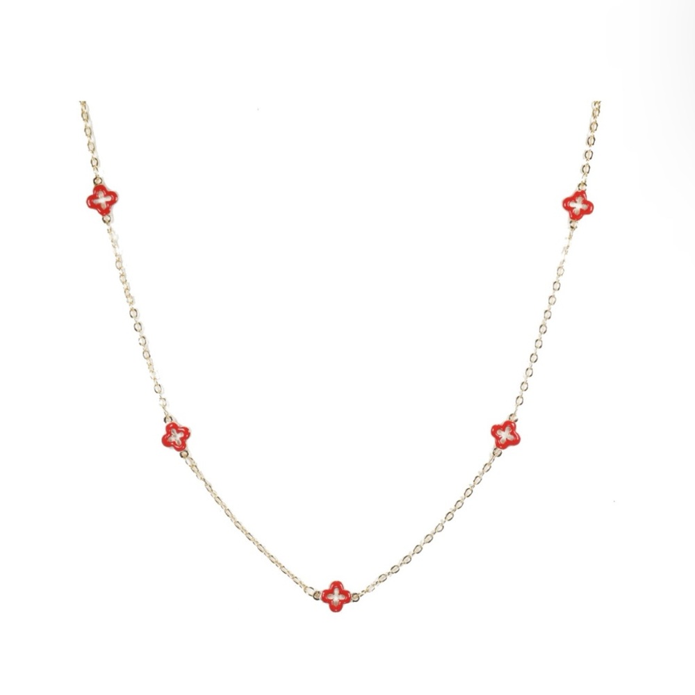 Gold/ red ; clover necklaces